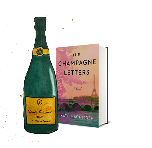 bottle of Veuve Cliquot and a book called The Champagne Letters